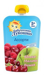Пюре Бабушкино лукошко яблоко малина вишня 90 г